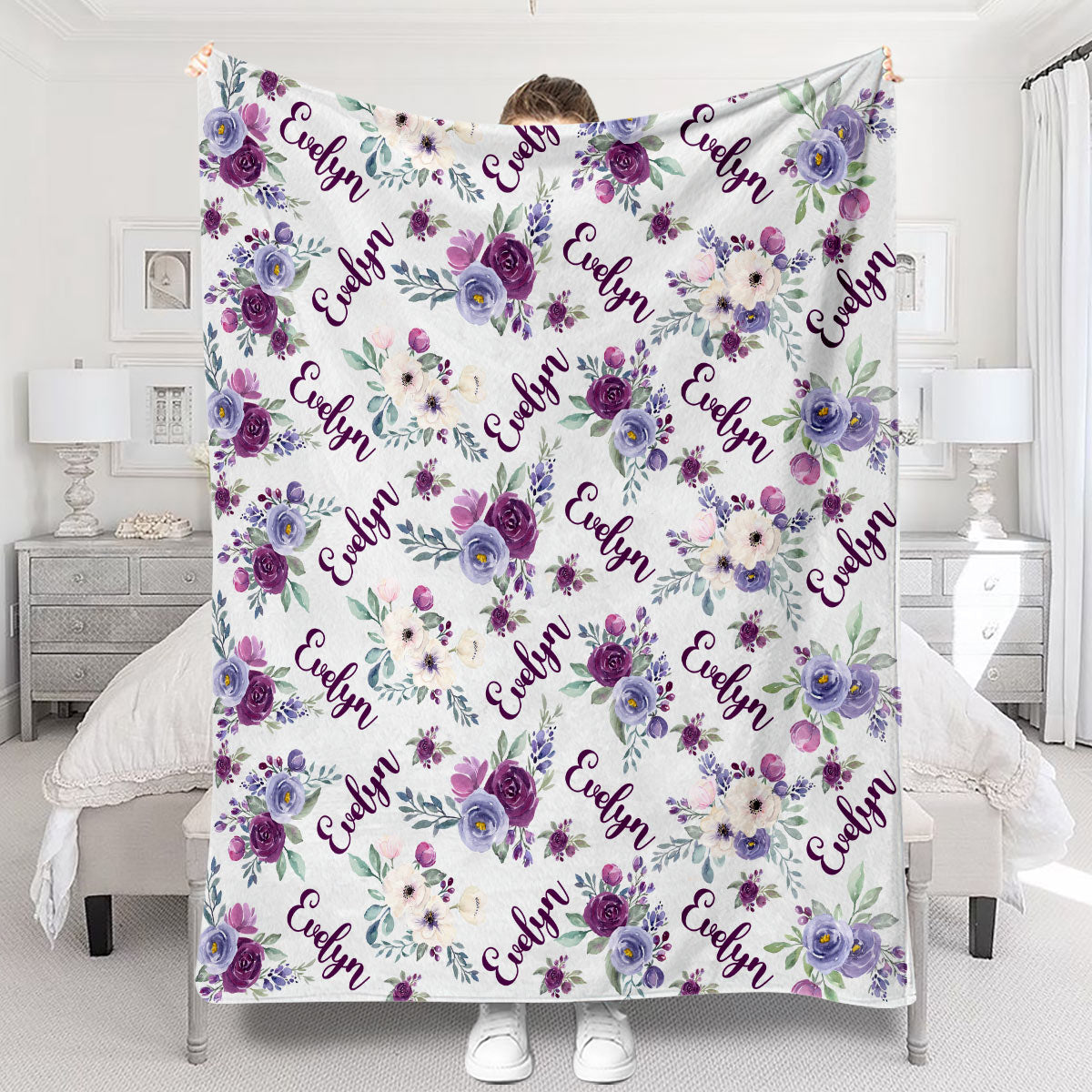 Custom Name Purple Flowers - Personalized Daughter Blanket