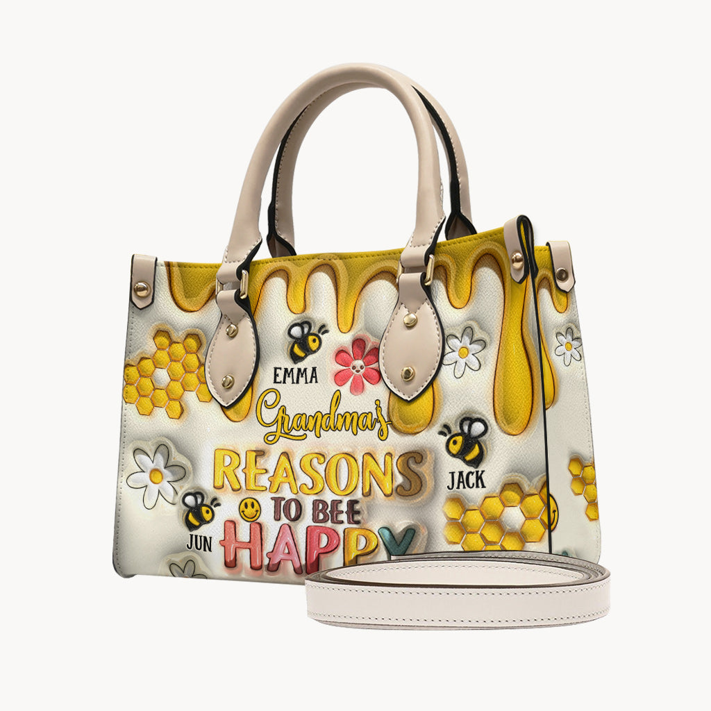 Grandma’s Reasons To Bee Happy - Gift for grandma - Personalized Leather Handbag