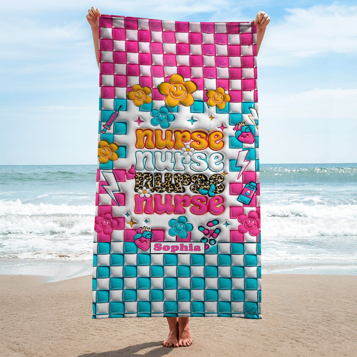 Nurse Life - Nurse gift for mom, her, wife, girlfriend, friend - Personalized Beach Towel