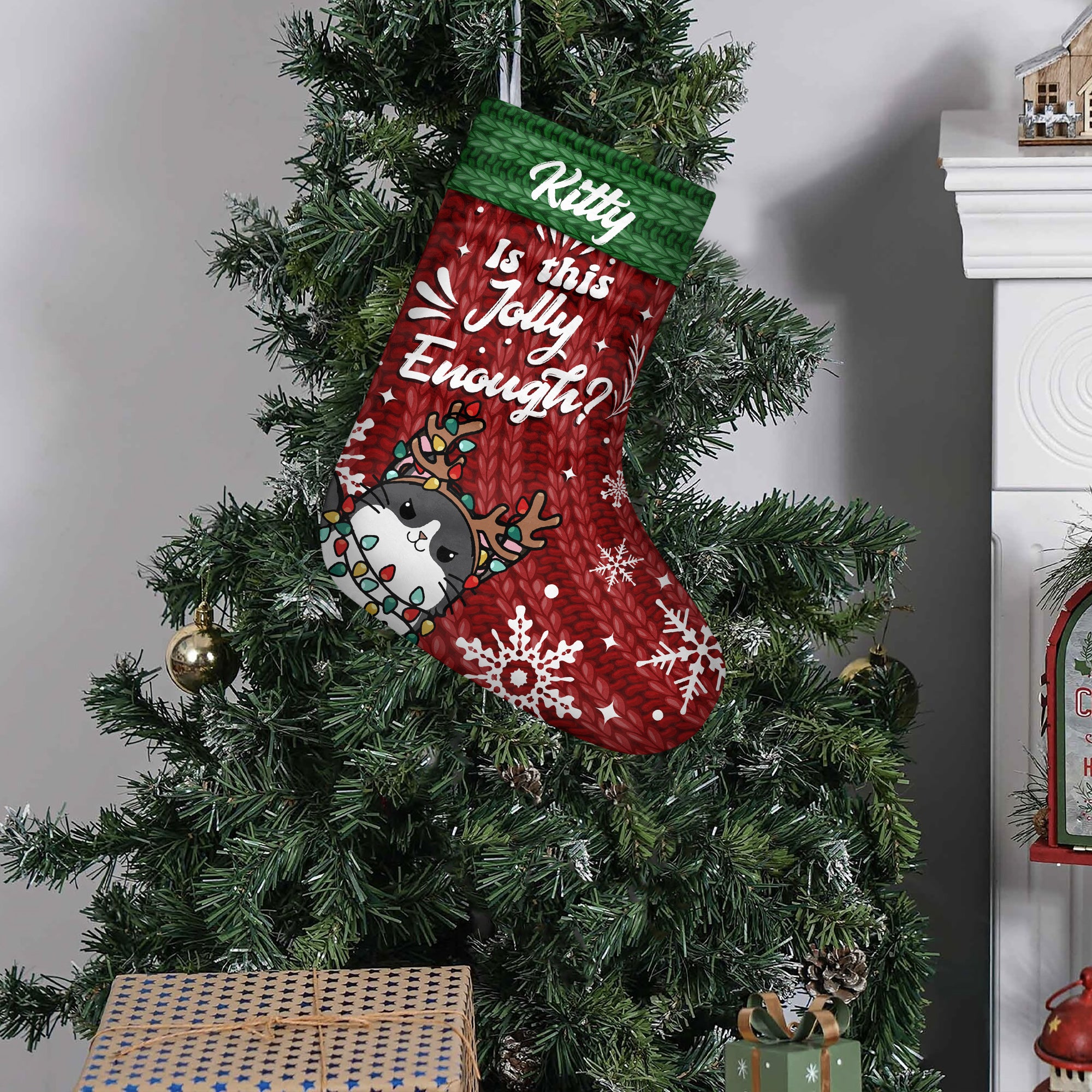 Is This Jolly Enough - Personalized Cat Christmas Stockings