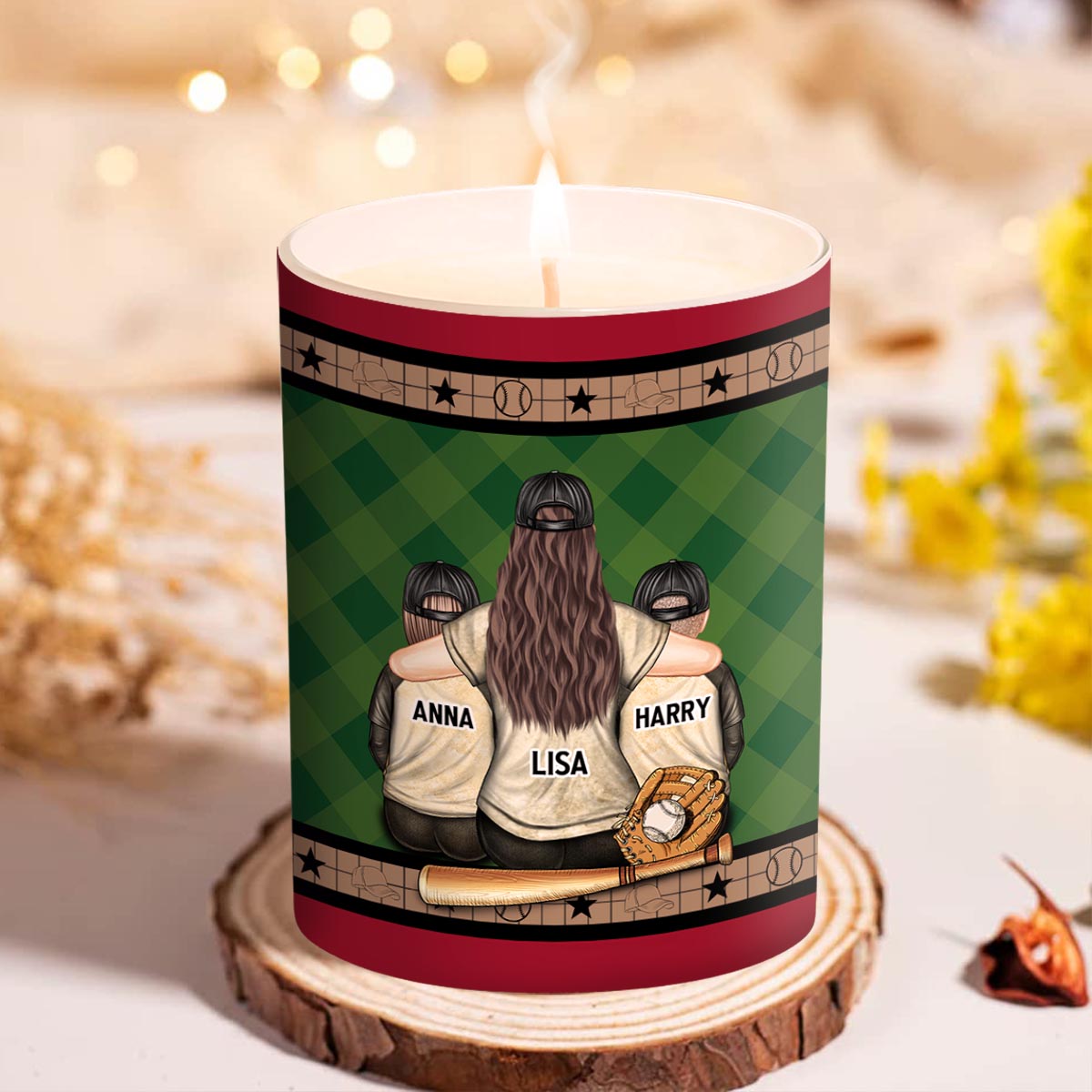 My Heart Is On That Field - Personalized Baseball Candle With Wooden Lid