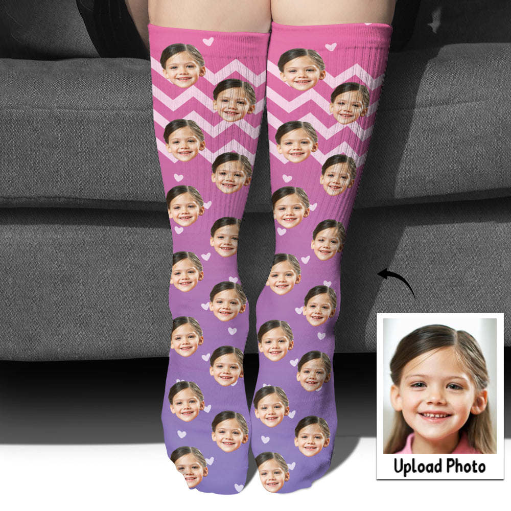Custom Face Purple Pattern - Personalized Kid Socks