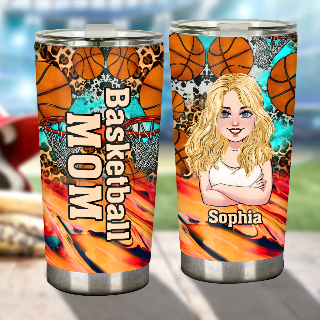 Basketball Mom Leopard - Personalized Basketball Tumbler