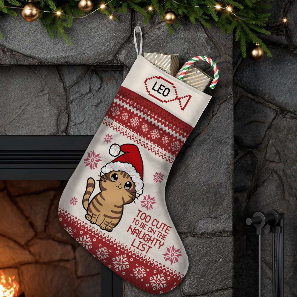 Too Cute To Be On The Naughty List - Personalized Cat Christmas Stockings