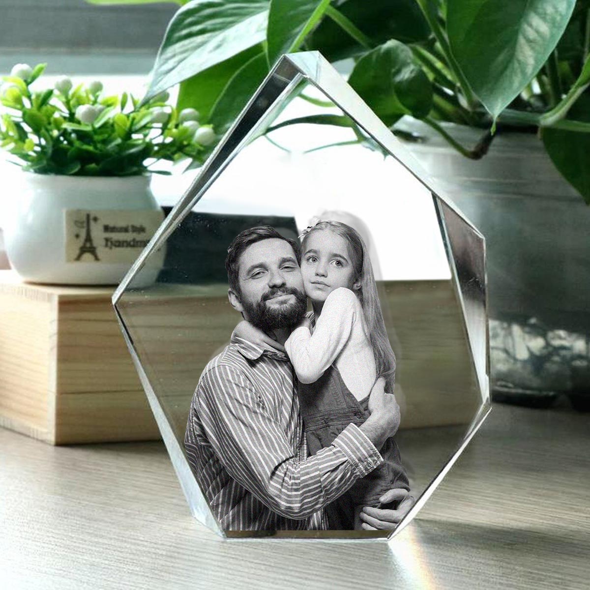 Custom Photo - Personalized Step Dad Laser Engraving 3D Iceberg Shaped Crystal Lamp