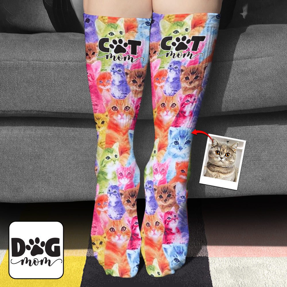 Photo Insert Transferring Into Colorful Style - Personalized Cat Socks