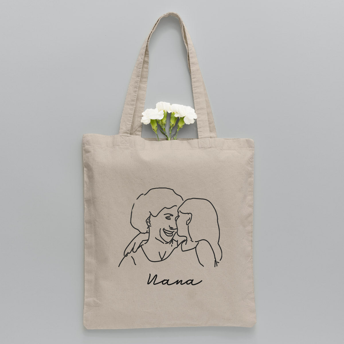 Custom Photo Line Art - Personalized Grandma Embroidered Tote Bag