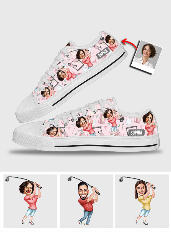 Photo Inserted Funny Golfer - Personalized Golf Low Top Shoes