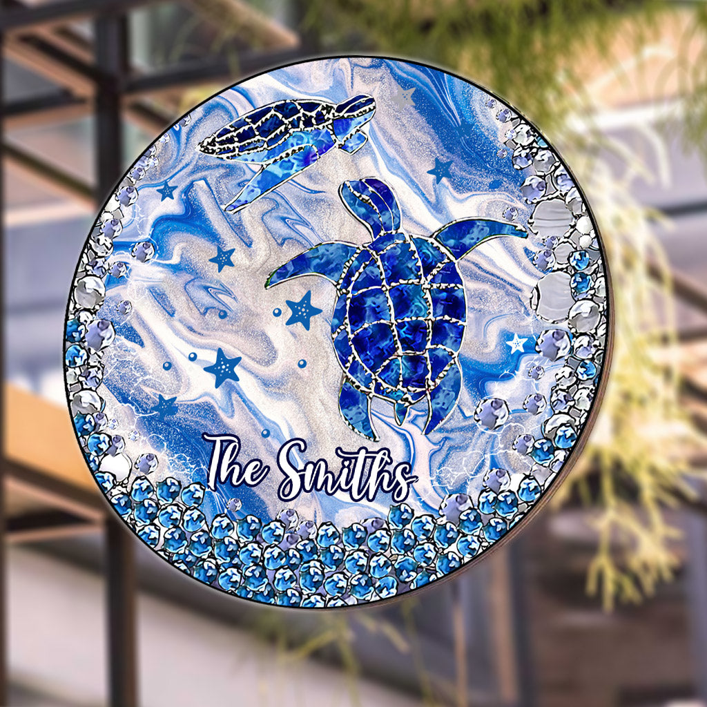 Blue Sea Turtles - Personalized Turtle Round Metal Sign