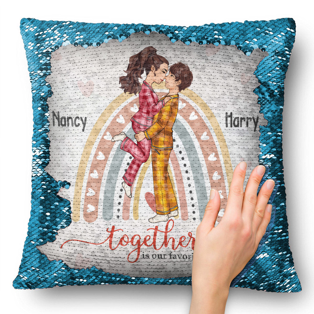 Together Is My Favorite Place To Be - gift for husband, wife, girlfriend, boyfriend - Personalized Sequin Pillow Cover