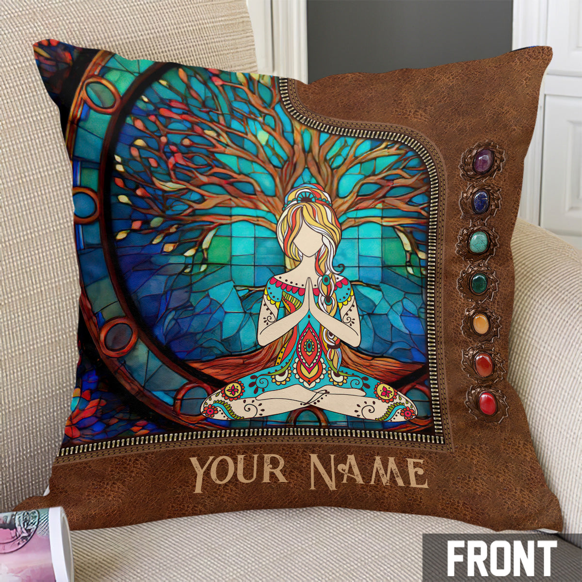 Namaste Green - Personalized Yoga Throw Pillow