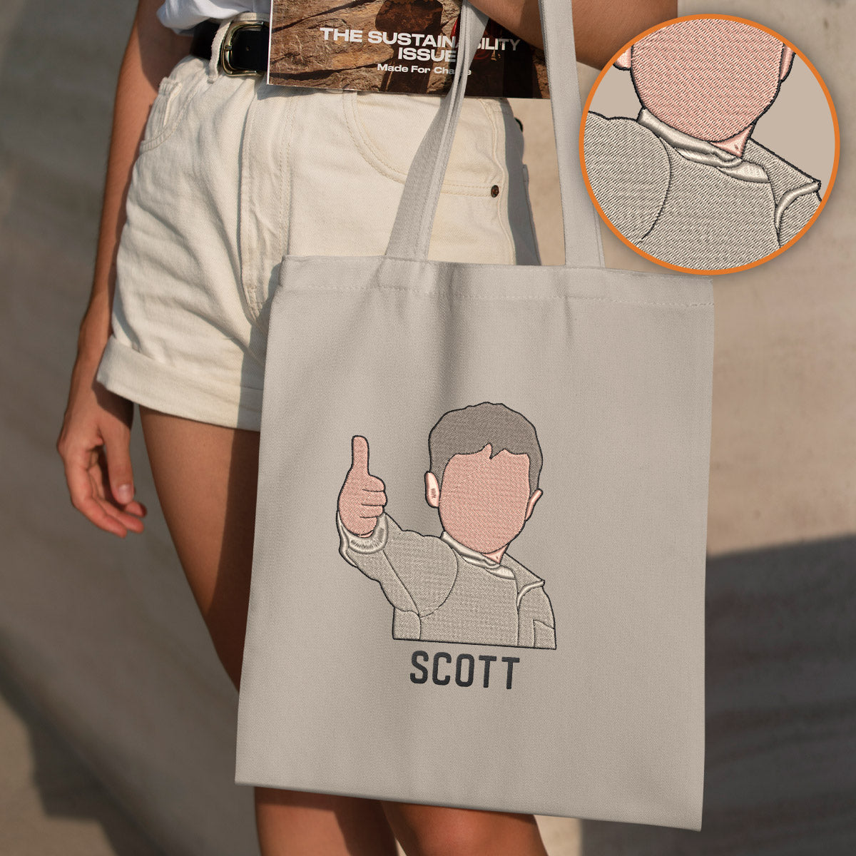 Custom 2D Photo - Personalized Kid Embroidered Tote Bag