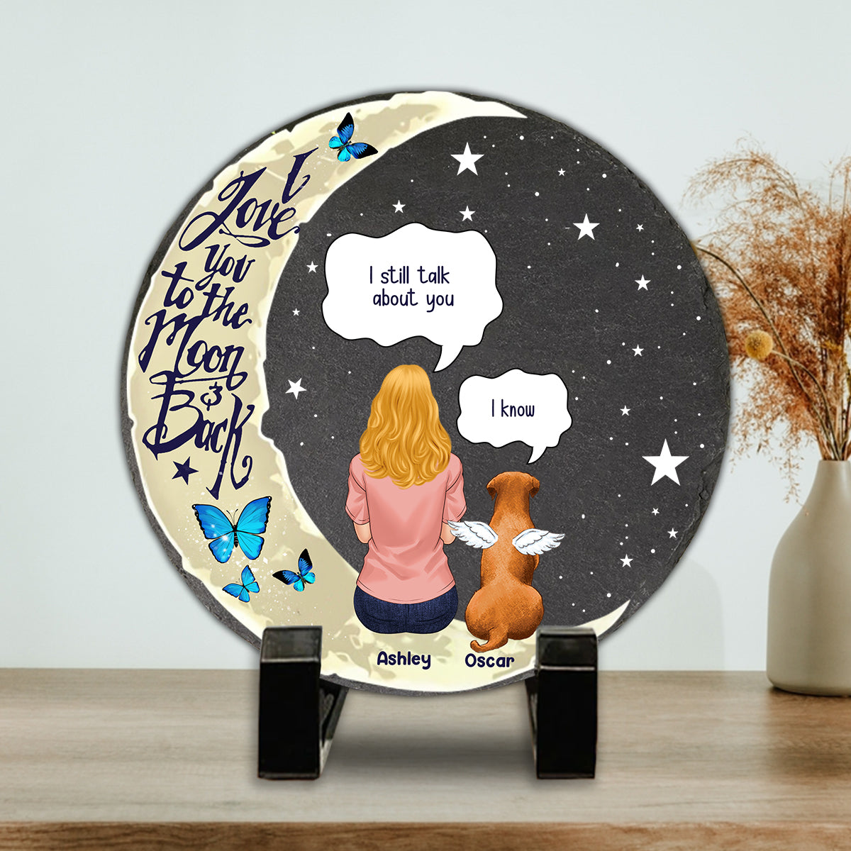 I Love You To The Moon And Back - Personalized Dog Round Shaped Stone