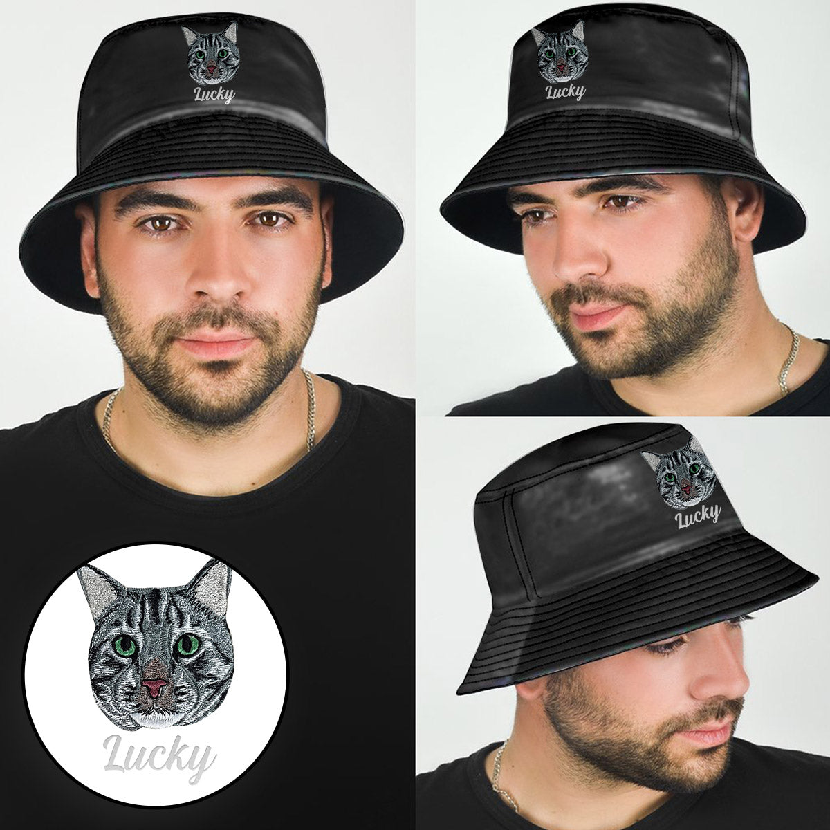 Custom 2D Photo - Personalized Cat Embroidered Bucket Hat