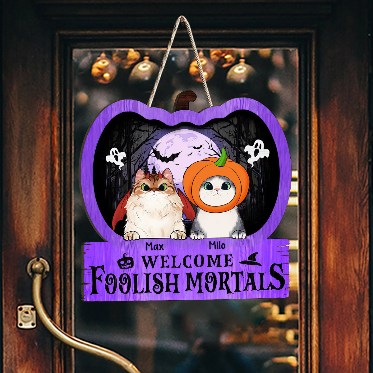 Welcome Foolish Mortal - Personalized Cat Wood Sign