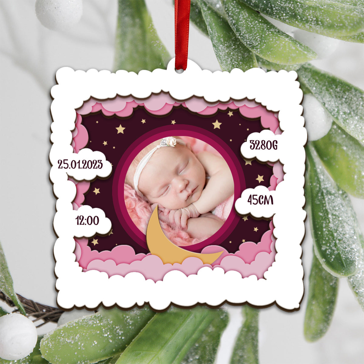 Personalized Baby Photo - Gift for Newborn - Personalized 3 Layered Wooden Ornament