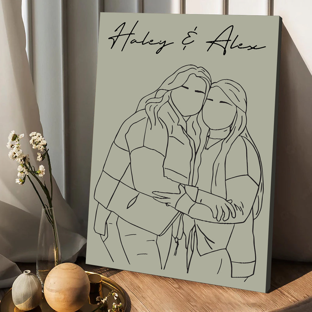 Line Art Portrait - Personalized Sibling Canvas And Poster