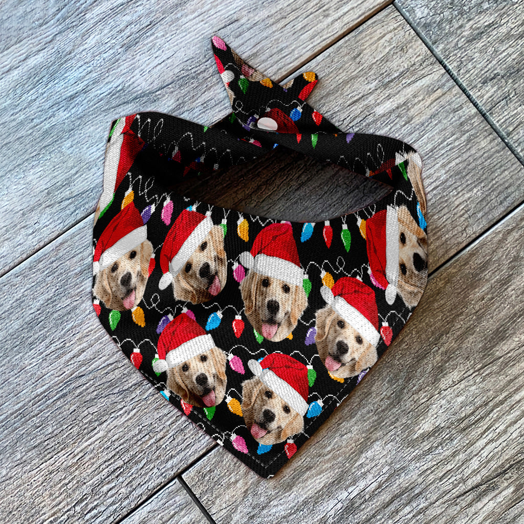 Any Photo Upload Colorful Christmas Light - Personalized Dog Pet Bandana