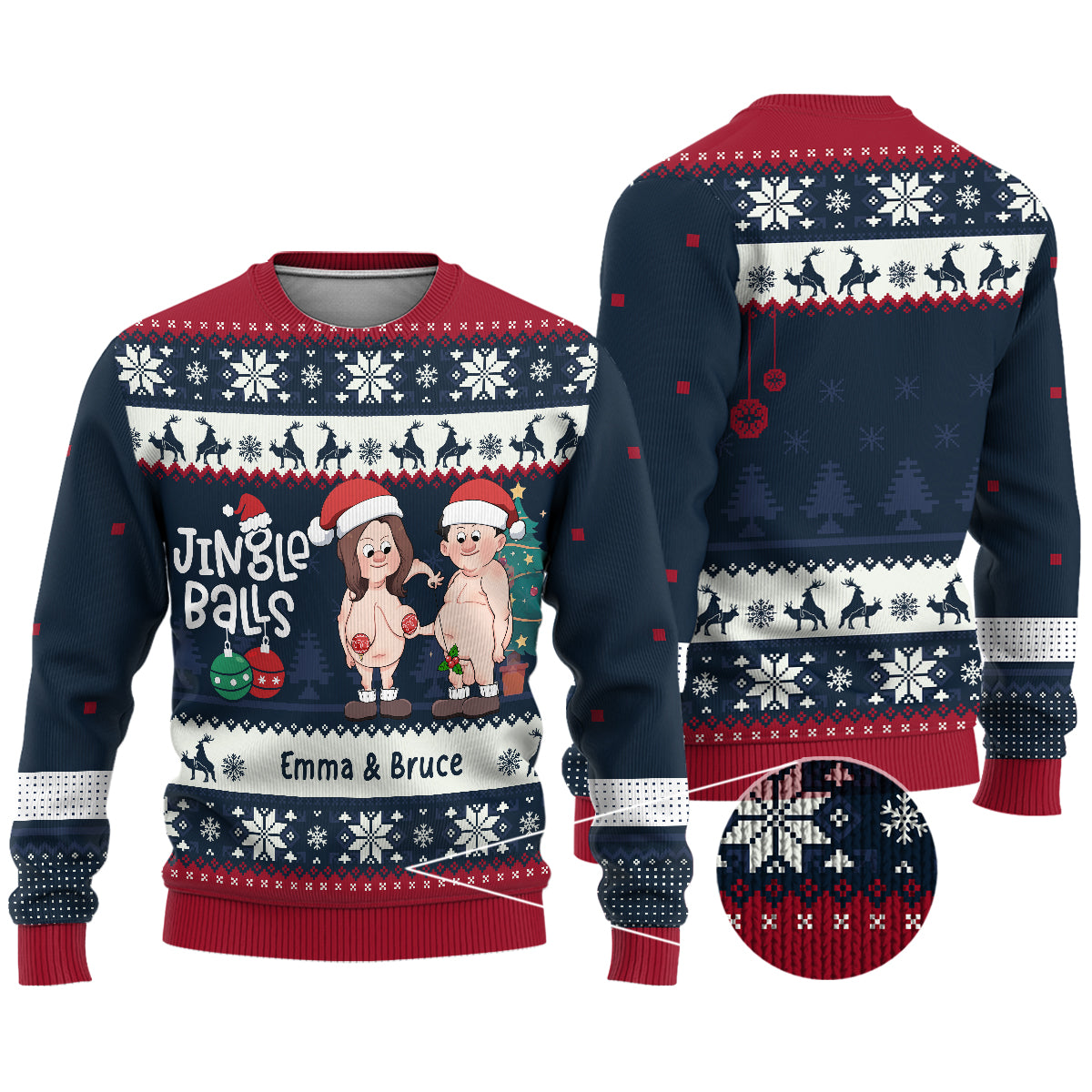 Jingle Balls & Tinsel Tits - Personalized Couple Ugly Sweater