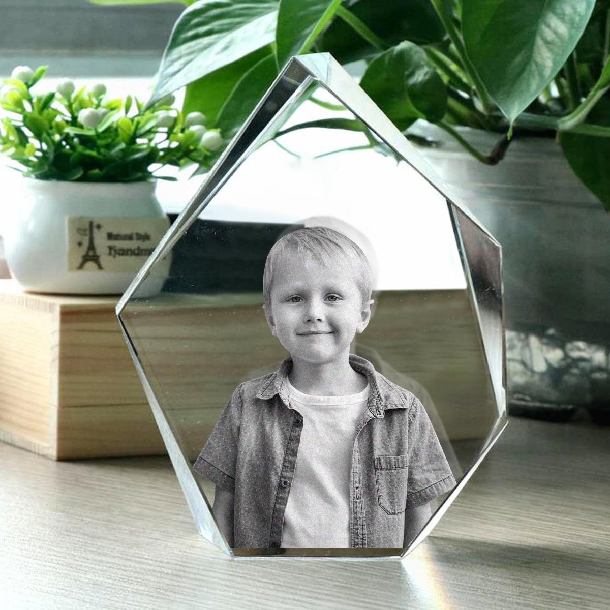 Custom Photo - Personalized grandson Laser Engraving 3D Iceberg Shaped Crystal Lamp