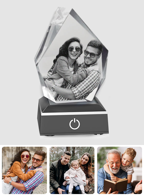 Custom Photo - Personalized Couple Laser Engraving 3D Iceberg Shaped Crystal Lamp