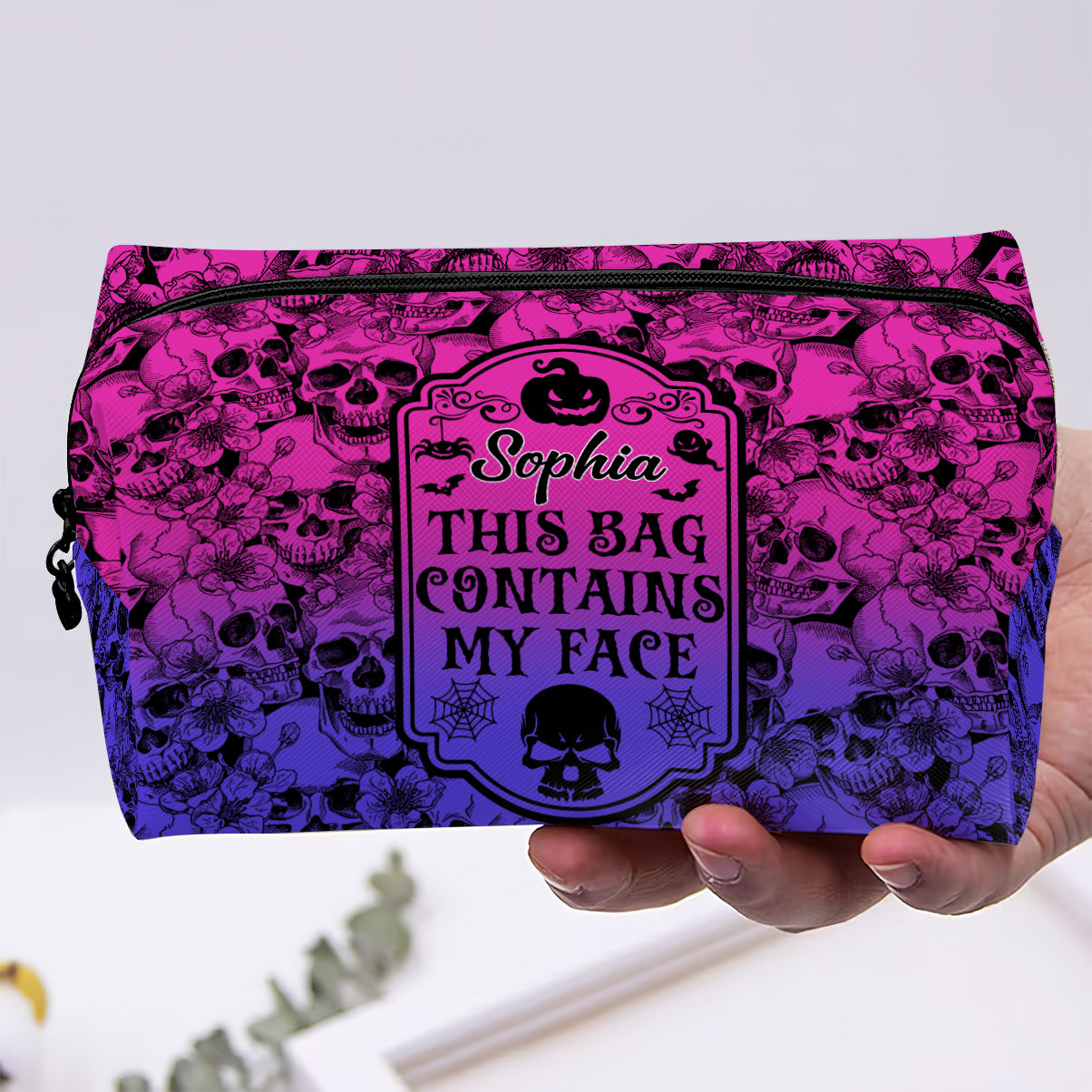 This Bag Contains My Face - Personalized Skull Makeup Bag