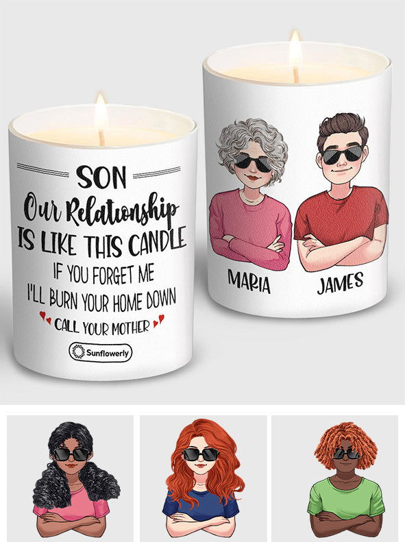 Our Relationship Is Like This - Personalized Son Candle With Wooden Lid