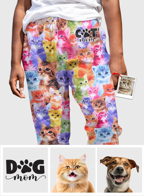 Photo Insert Transferring Into Colorful Style - Personalized Cat Button Down Pajamas