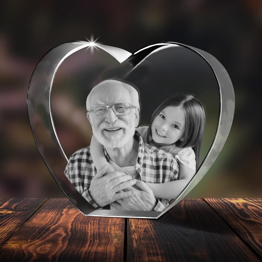 Custom Photo - Personalized Grandpa Laser Engraving 3D Heart Shaped Crystal Lamp