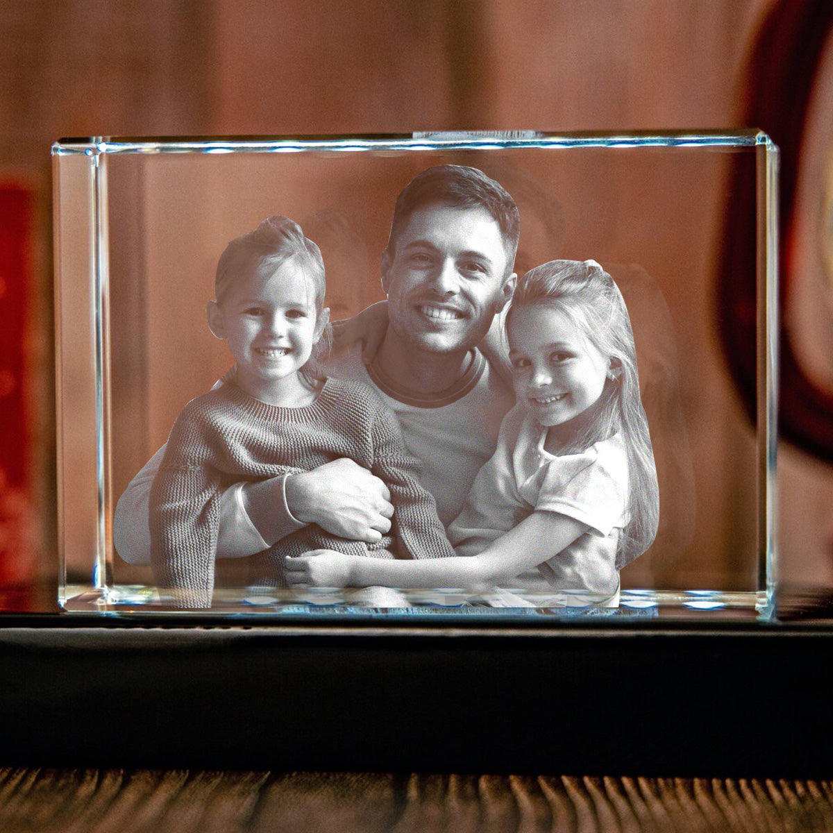 Custom Photo - Personalized Father Laser Engraving 3D Cuboid Shaped Crystal Lamp