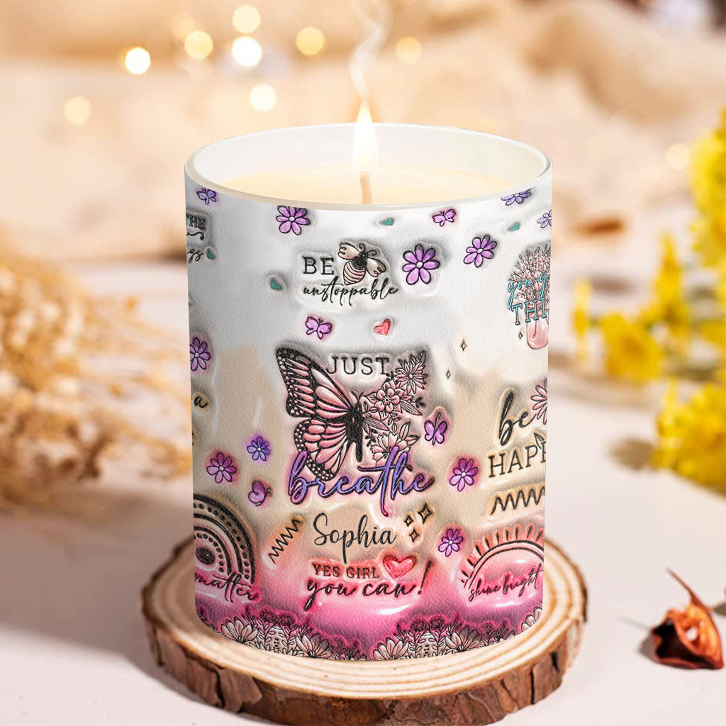 Positive Affirmations Butterfly - Personalized Butterfly Candle With Wooden Lid