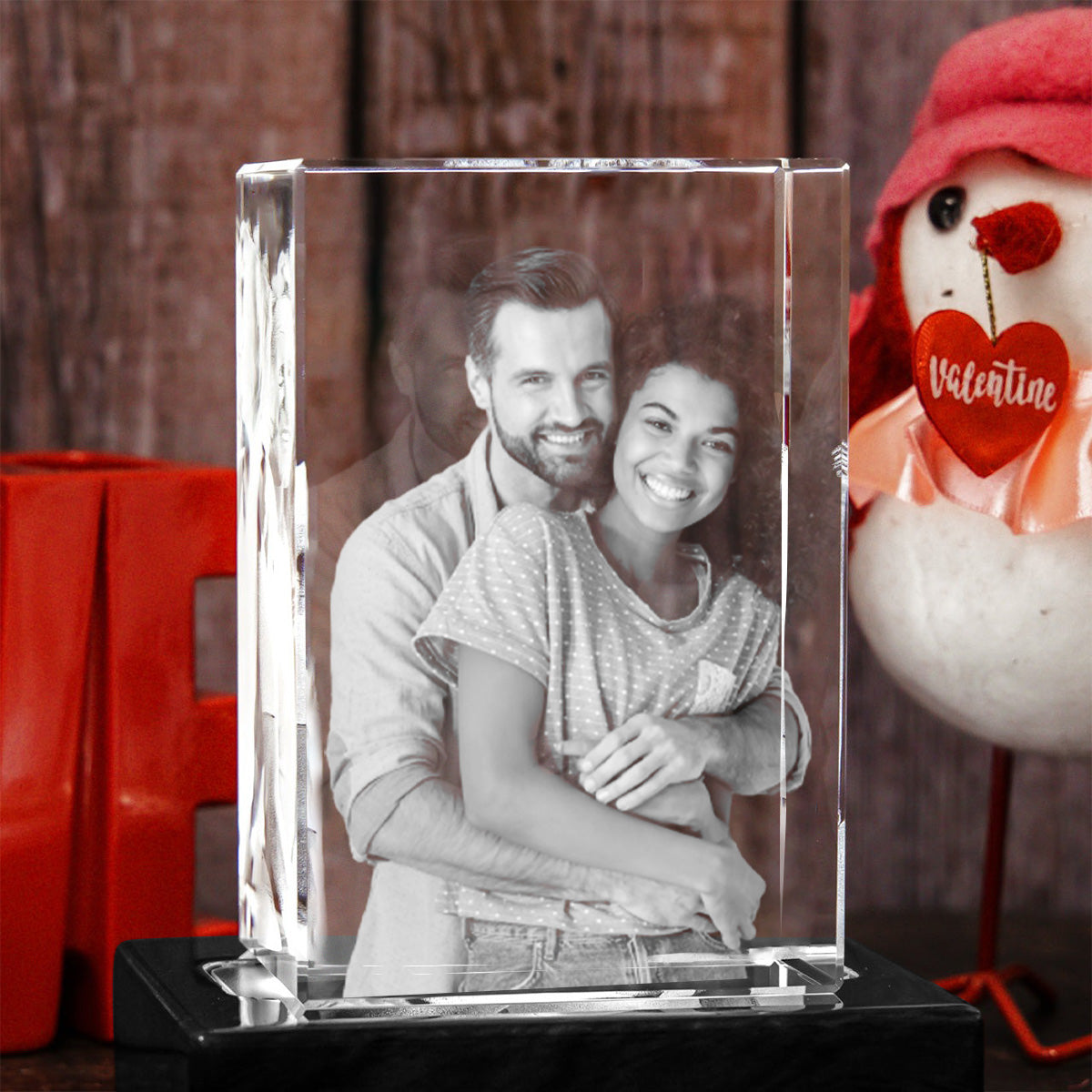 Custom Glass Laser Etched & Engraved Photo Picture - Personalized Couple Laser Engraving 3D Cuboid Shaped Crystal Lamp