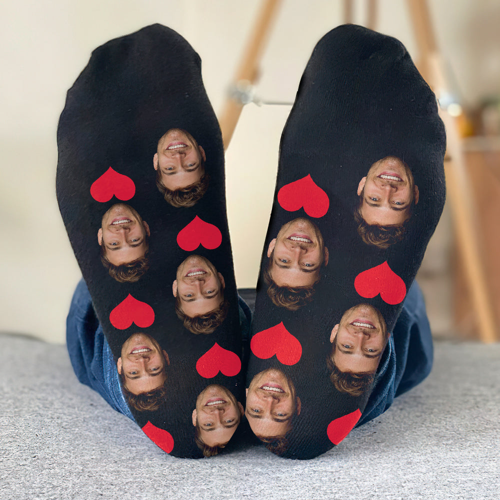 Custom Face Heart Pattern - Personalized Son Socks