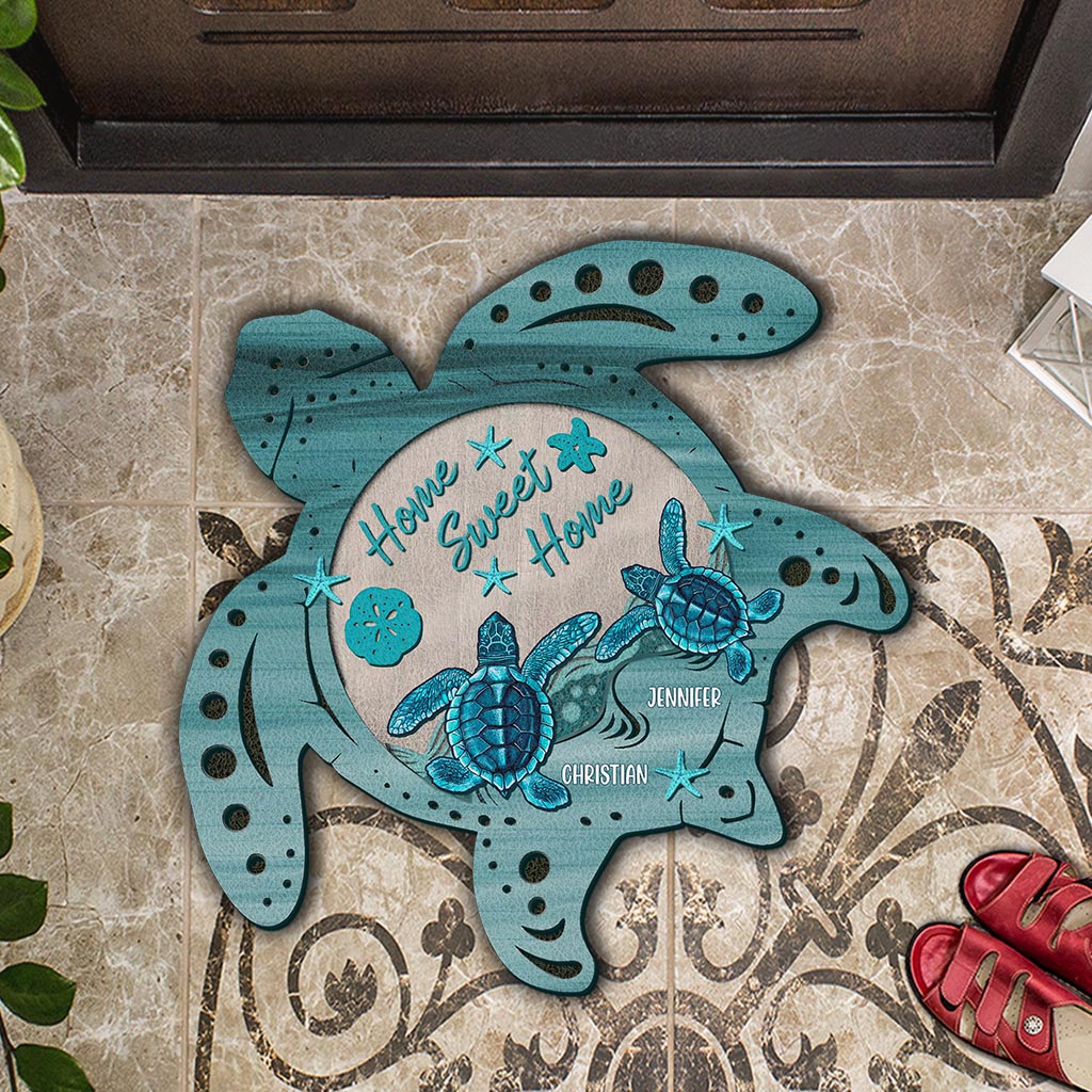 Turtley Awesome Couple - Personalized Turtle Shaped Doormat