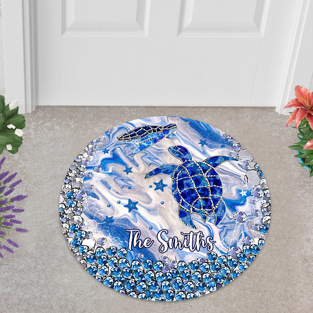 Blue Sea Turtles - Personalized Turtle Shaped Doormat