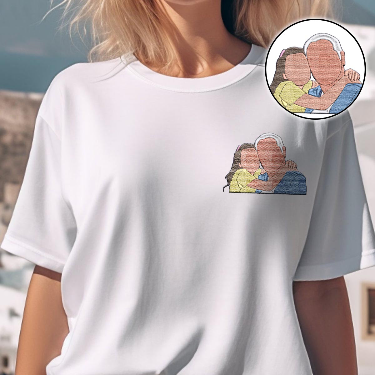 Custom 2D Photo - Personalized Grandpa Embroidered T-shirt