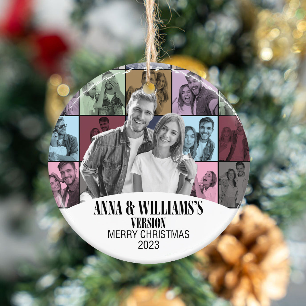 Merry Christmas Version - Personalized Couple Ceramic Circle Ornament