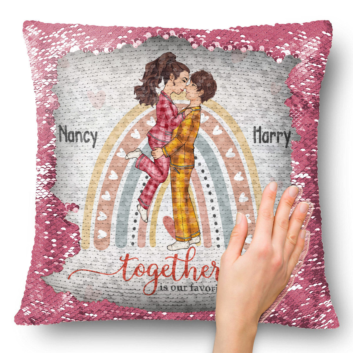 Together Is My Favorite Place To Be - gift for husband, wife, girlfriend, boyfriend - Personalized Sequin Pillow Cover