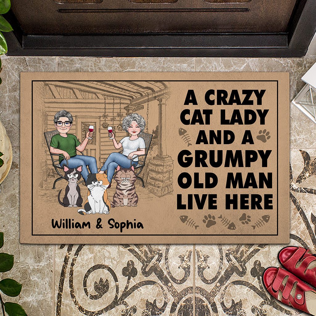 A Crazy Cat Lady And A Grumpy Old Man - Personalized Cat Doormat