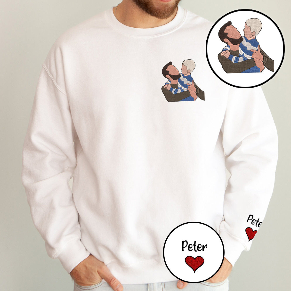 Custom 2D Photo - Personalized Step Dad Embroidered Sweater