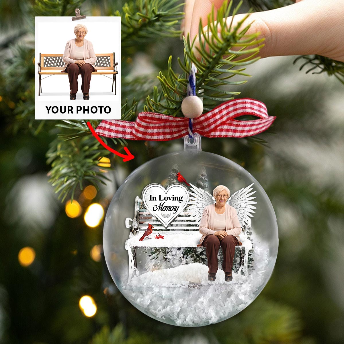 In Loving Memory Memorial Bench - Personalized Memorial Snow Globe Ornament