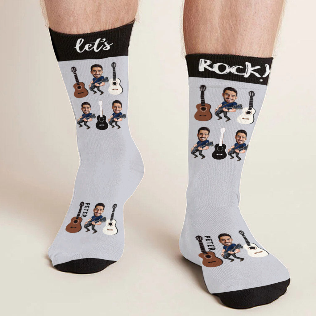 Let's Rock - Guitar gift for husband, him, boyfriend, father, son - Personalized Socks