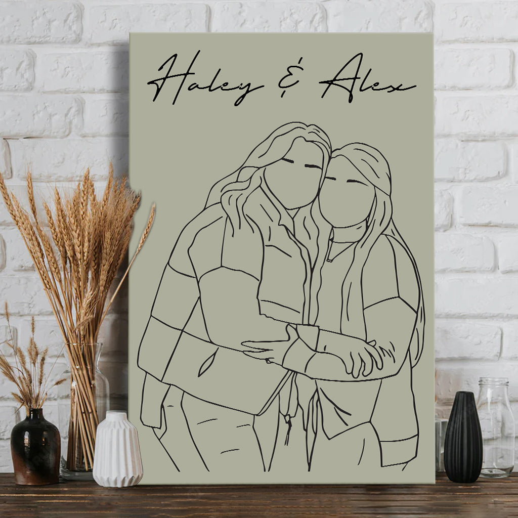 Line Art Portrait - Personalized Sibling Canvas And Poster