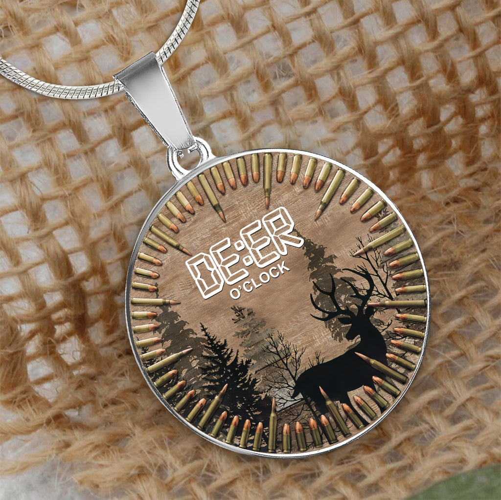 Deer O'Clock - Hunting Round Pendant Necklace