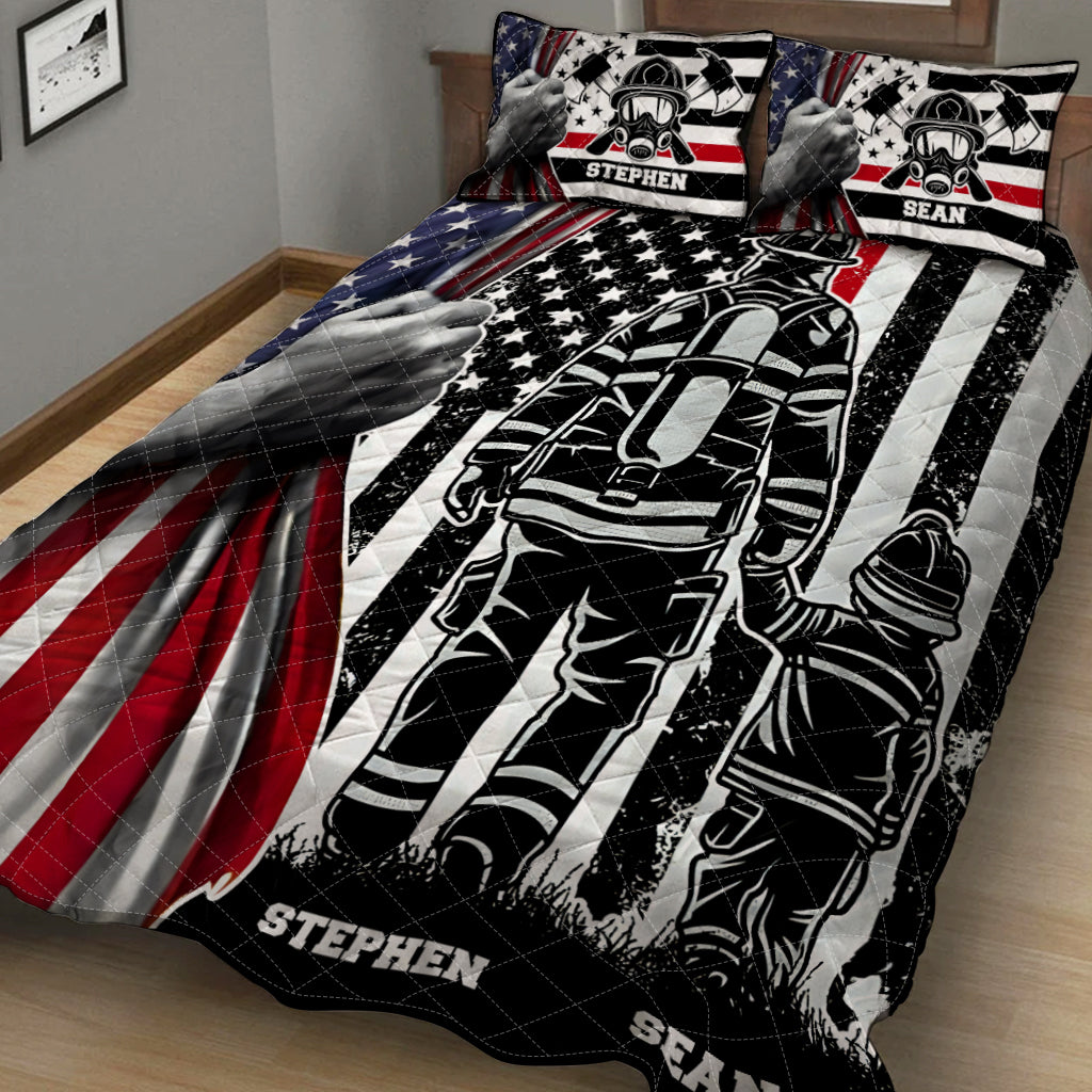 The Hero - Personalized Firefighter Quilt Set