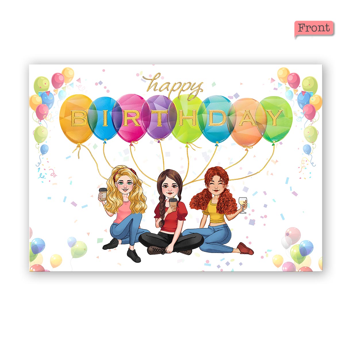 Birthday Balloon With Personlized Portrait - Personalized Greeting Card