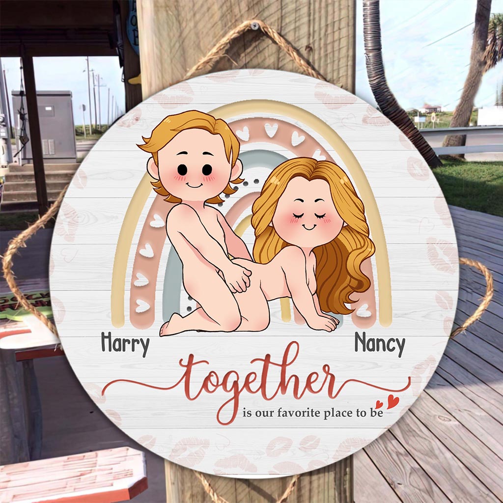 Together Is Our Favorite Place To Be - Personalized Couple Round Wood Sign