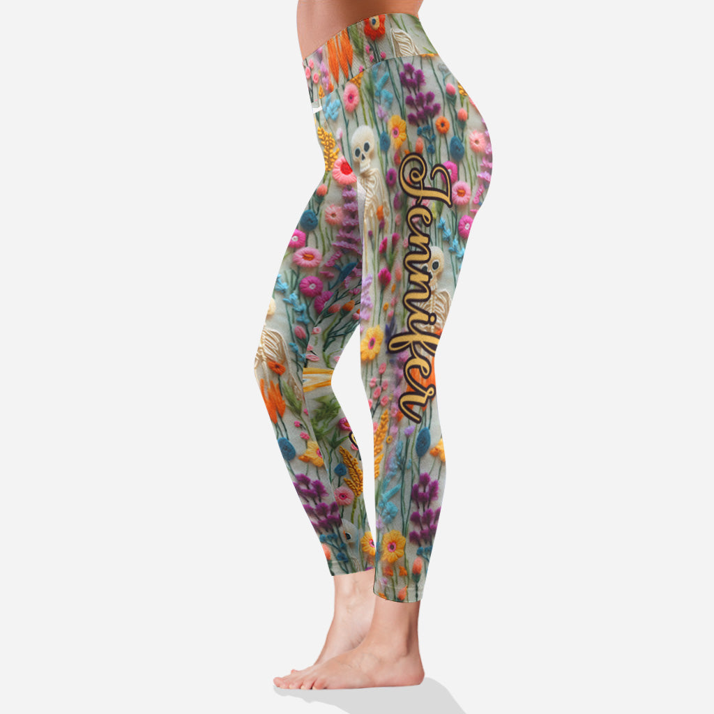 Floral Skeleton - Personalized Skull Leggings