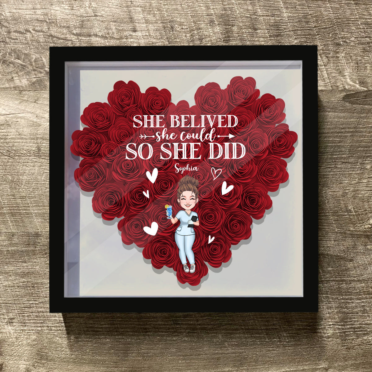 She Believed She Could - Personalized Nurse Flower Shadow Box