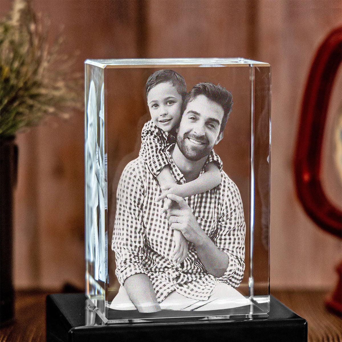 Custom Photo Laser Engraved Crystal Lamp - Gift for dad - Personalized Laser Engraving 3D Cuboid Shaped Crystal Lamp